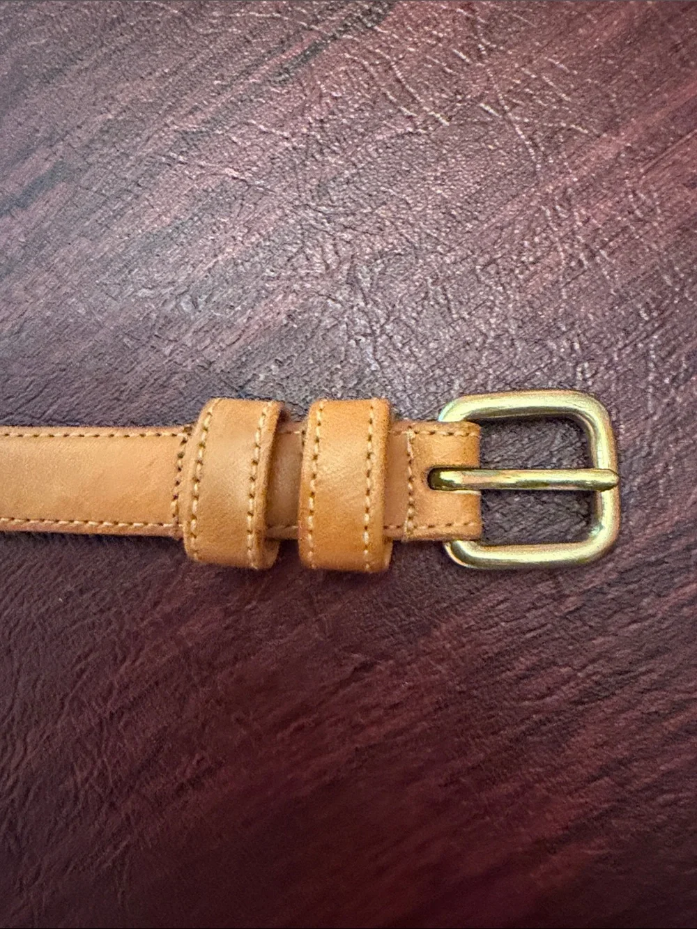 Slim Tan Leather Belt with Gold Buckle